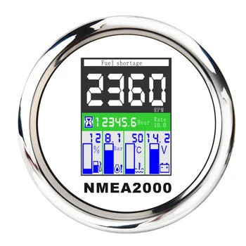

NMEA2000 Digital Multi-functional 5 in 1 Gauge Tachometer 9-32V Fuel Level Water Temp Oil Pressure 0~10 Bar With Alarm