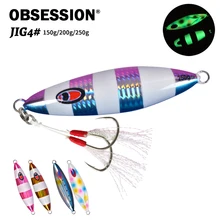

OBSESSION 150g 200g 250g Luminous Metal Jigs Assist Hooks Slow jigging lure Saltwater Fishing Sinking Hard bait Tuna Rock Fish