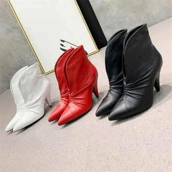 

Pointed shoes Genuine Leather Women Ankle Boots Fashion sexy thin High Heels shoes Women Autumn Winter Boots