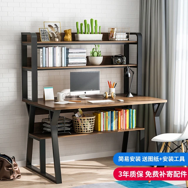 Escritorio de madera de 100cm para ordenador portátil, mesa con estantería,  estantes individuales de doble nivel para el hogar, oficina, sala de  estudio, estantería - AliExpress