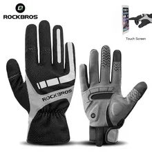 ROCKBROS зимние мотоциклетные перчатки с гелевой подкладкой, теплые перчатки с полным пальцем, перчатки для мотоцикла, перчатки с сенсорным экраном, ветрозащитные