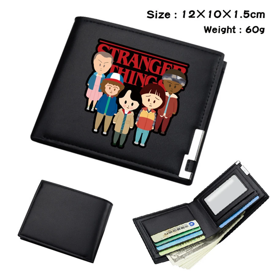 Cute Stranger Things Black PU Wallet Men's Bifold Photo Card Holder Boys Girls Teenager Leather Cosplay Casual Purses Gifts