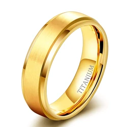 Elegant Black Titanium Brushed Wedding Band - Unisex Engagement Ring in Silver Tone - 8 (Gold 6mm)