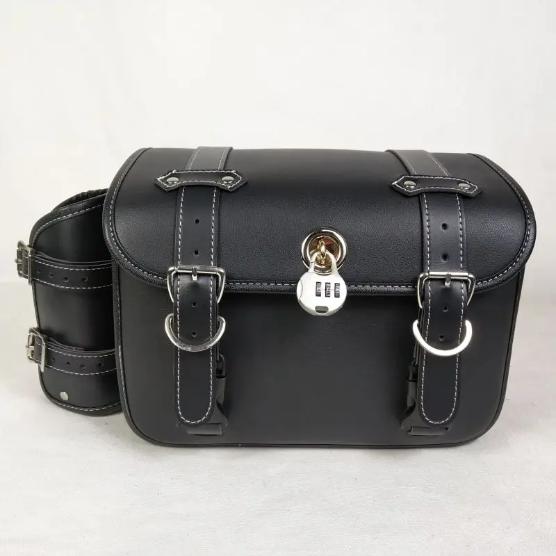 Universal Motorcycle Saddlebags Pannier Bag Tool Luggage Storage Bags PU Leather With Bottle Holder For Honda/Suzuki