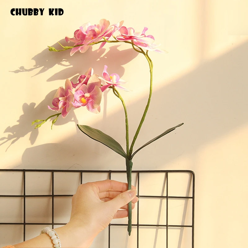 purple orchids 12 шт./лот!, настоящие на ощупь Искусственные бабочки, орхидеи с листьями, свадебные декоративные фаленопсис, искусственные цветы на ощупь - Цвет: purple orchids