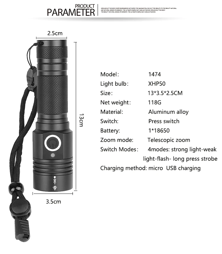 Сверхмощный тактический фонарь XHP50.2 с подзарядкой от USB, магнитная лампа, яркий светодиодный фонарь с аккумулятором 18650