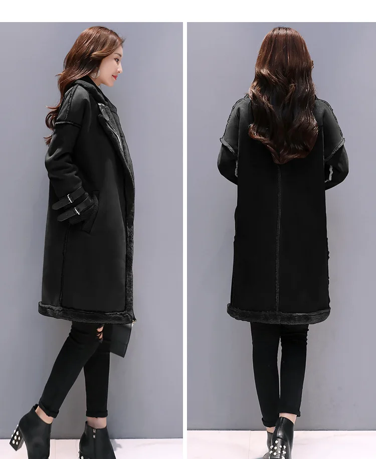 Зимнее женское замшевое пальто средней длины с мехом, шерстяное пальто