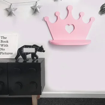 

Pink Wooden Crown Wall Shelf for Princess Room Daughter Girls Room Decoration Best Gift Nursery Doll Toys Shelves