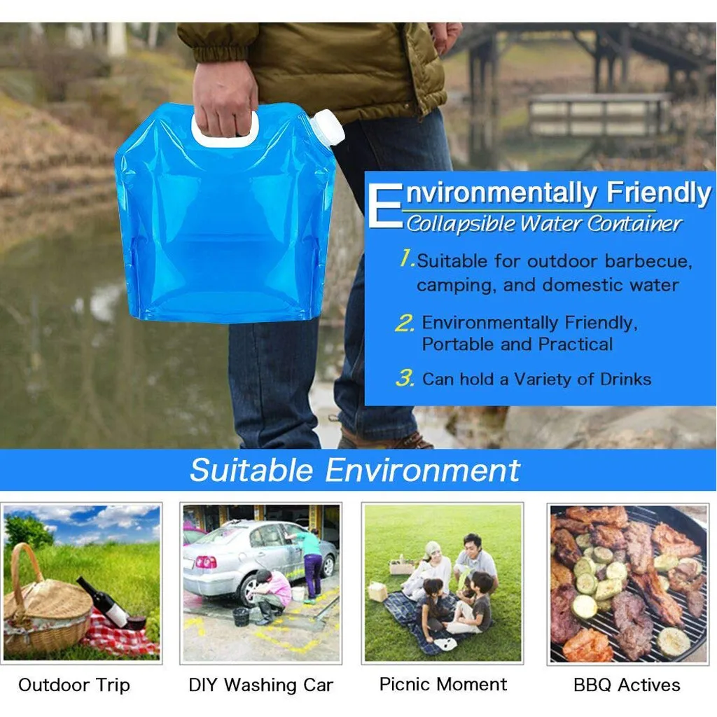 Складная сумка для воды, канистра PE безвкусное безопасное уплотнение, легкие питьевые мешки для хранения воды для кемпинга, пешего туризма, пикника, Лидер продаж