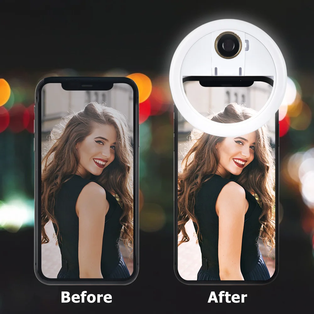 

LED Selfie Ring Novelty Light USB Charging Dimmable Ring Clip Fill Light For Cell Phone Makeup Live YouTube Video Photography