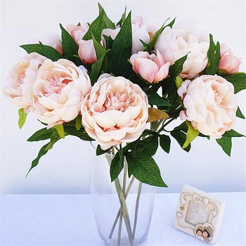 

10pcs flowers wall wedding decor peony silk bouquet new year decoration artificial flower for farmhouse flower vase plastic