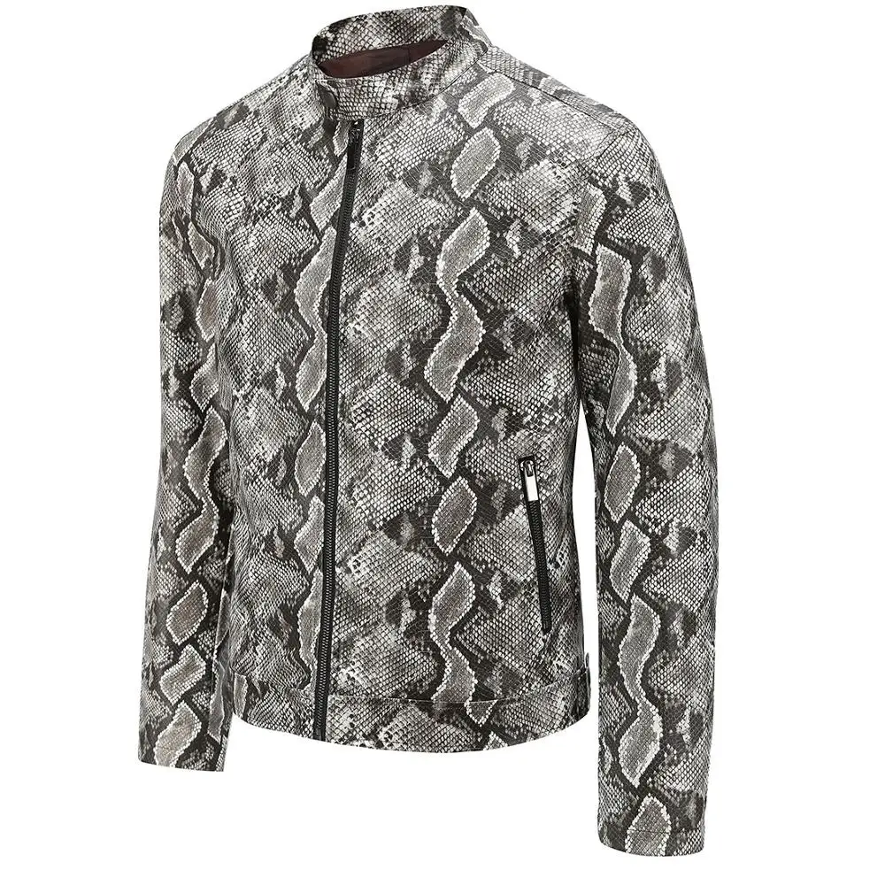 MIXCUBIC-chaquetas de cuero PU con estampado de serpiente para hombre, estilo punk, diseño de piel de serpiente, informal, estampado entallado, S-XXL, otoño 2019