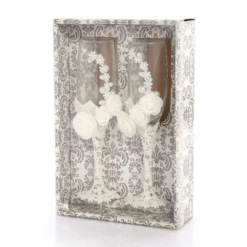 2 шт набор свадебных стеклянных креативных жемчужных цветочных хрустальных свадебных бокалов для шампанского es