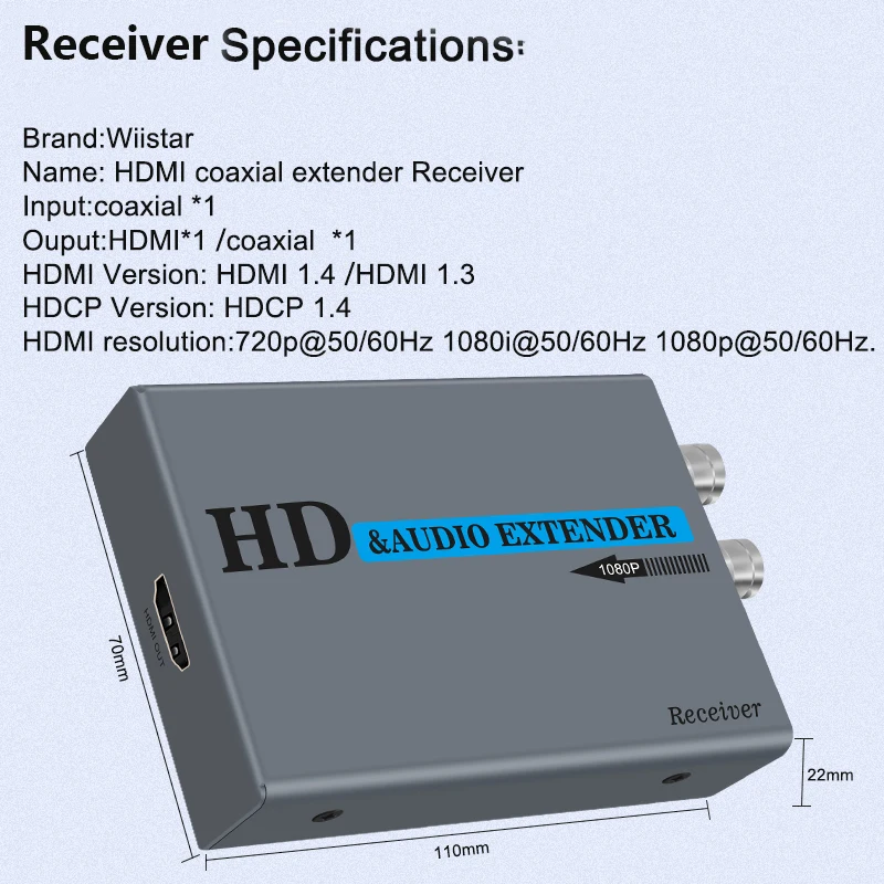 Extensor de Hdmi Coax 1080p Extensor Receptor e Transmissor Hdmi sem Latência para tv Box até 500m Cabos de computador e conectores - Imagem 5