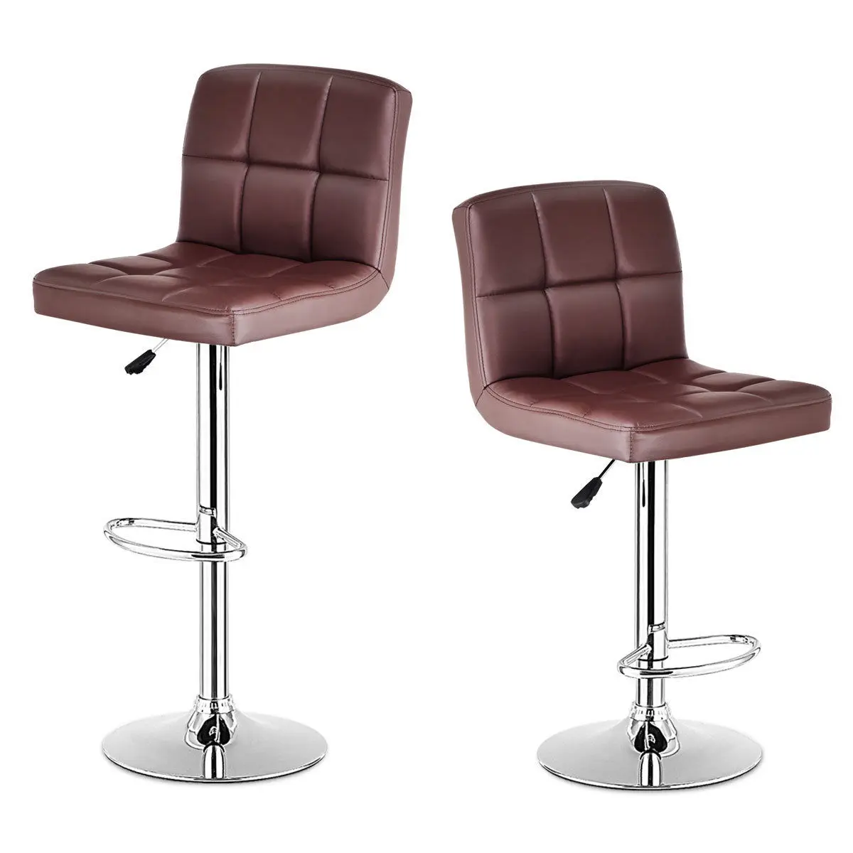 

Costway Set Of 2 Bar Stools PU Leather Adjustable Barstool Swivel Pub Chairs Brown