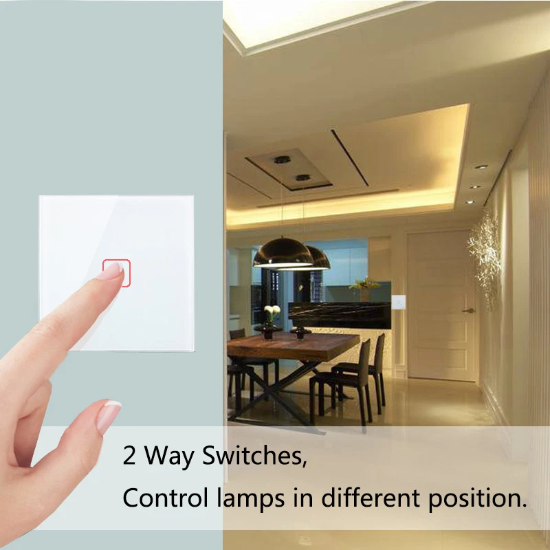 

Esooli EU 1 Gang 2 Way Wall Light Controler Smart Home Automation Touch Switch Switch Waterproof and Fireproof 2 Gang