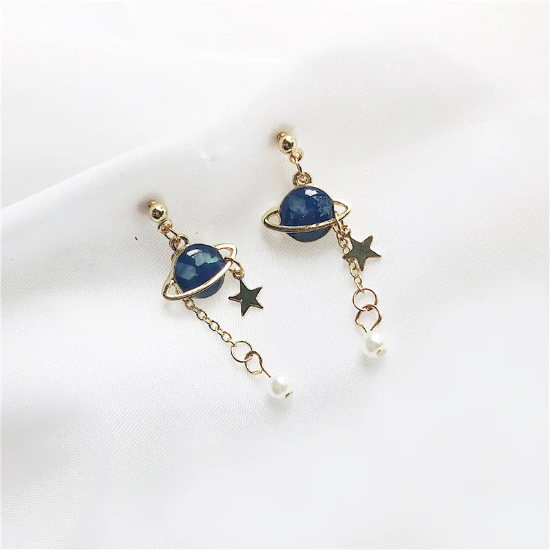 Оригинальные милые романтические вселенные Висячие глазури асимметричные серьги-гвоздики серьги маленькие серьги в виде планет аксессуары
