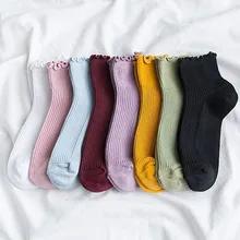 Мягкие кружевные женские носки с оборками однотонные хлопковые осенне-зимние носки женские повседневные просверленные носки Harajuku
