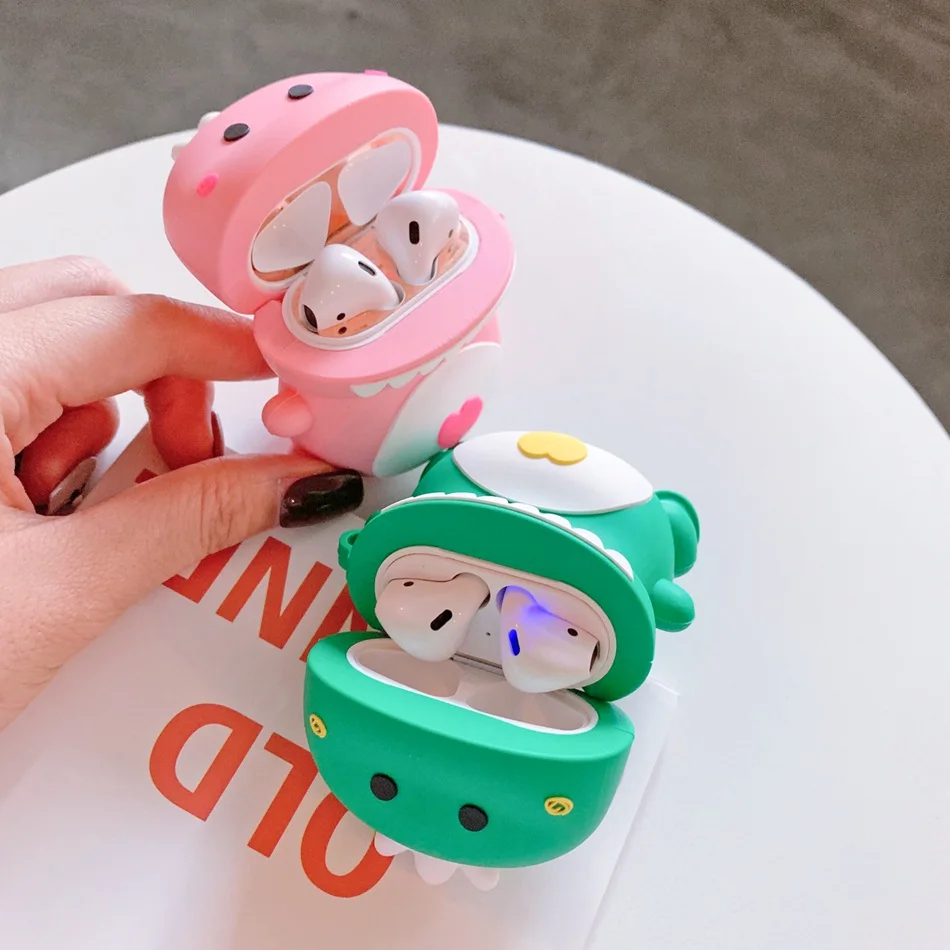 Чехол для наушников с динозавром для Airpods 2, чехол с милой рыбкой для Apple Air pods, силиконовый чехол с солнечным цветком, Радужный чехол для ушей, улыбка