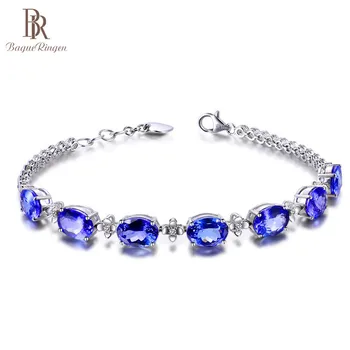 

Bague Ringen Luxury 100% 925 Sterling Silver Bracelets For Woman With Blue Sapphire Gemstone Lady Fine Jewelry Wholesale Gift