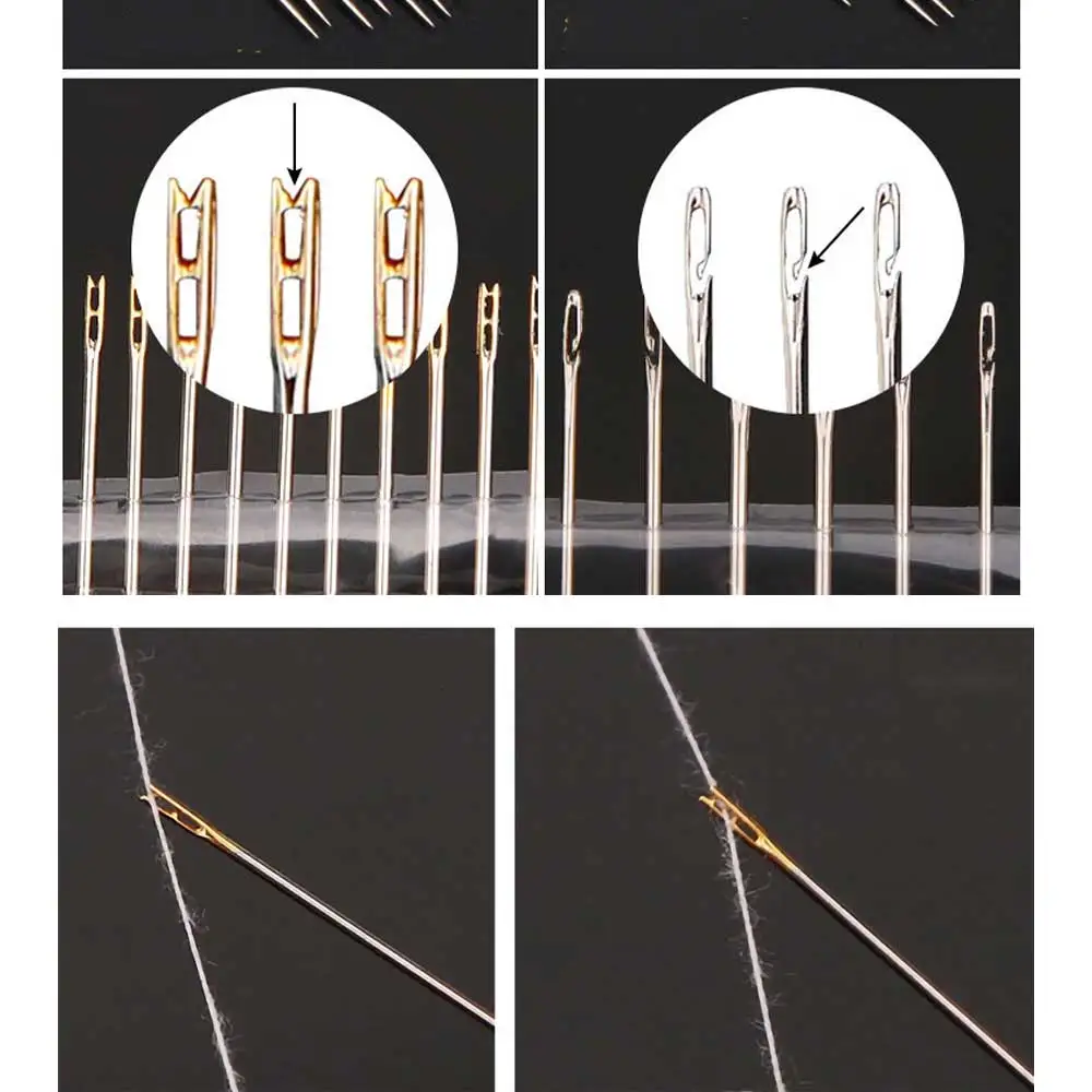 Blind Sewing Needles Easy Self Threading Side-Hole Needlework Tools With Portable Box Holder Elder Children Handmade Embroidery