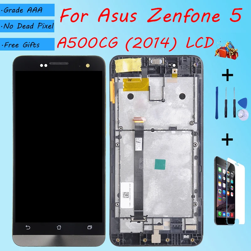 Для Asus Zenfone 5 A500CG A500KL A501CG ЖК экран в сборе с передним корпусом Сенсорное стекло T00J D