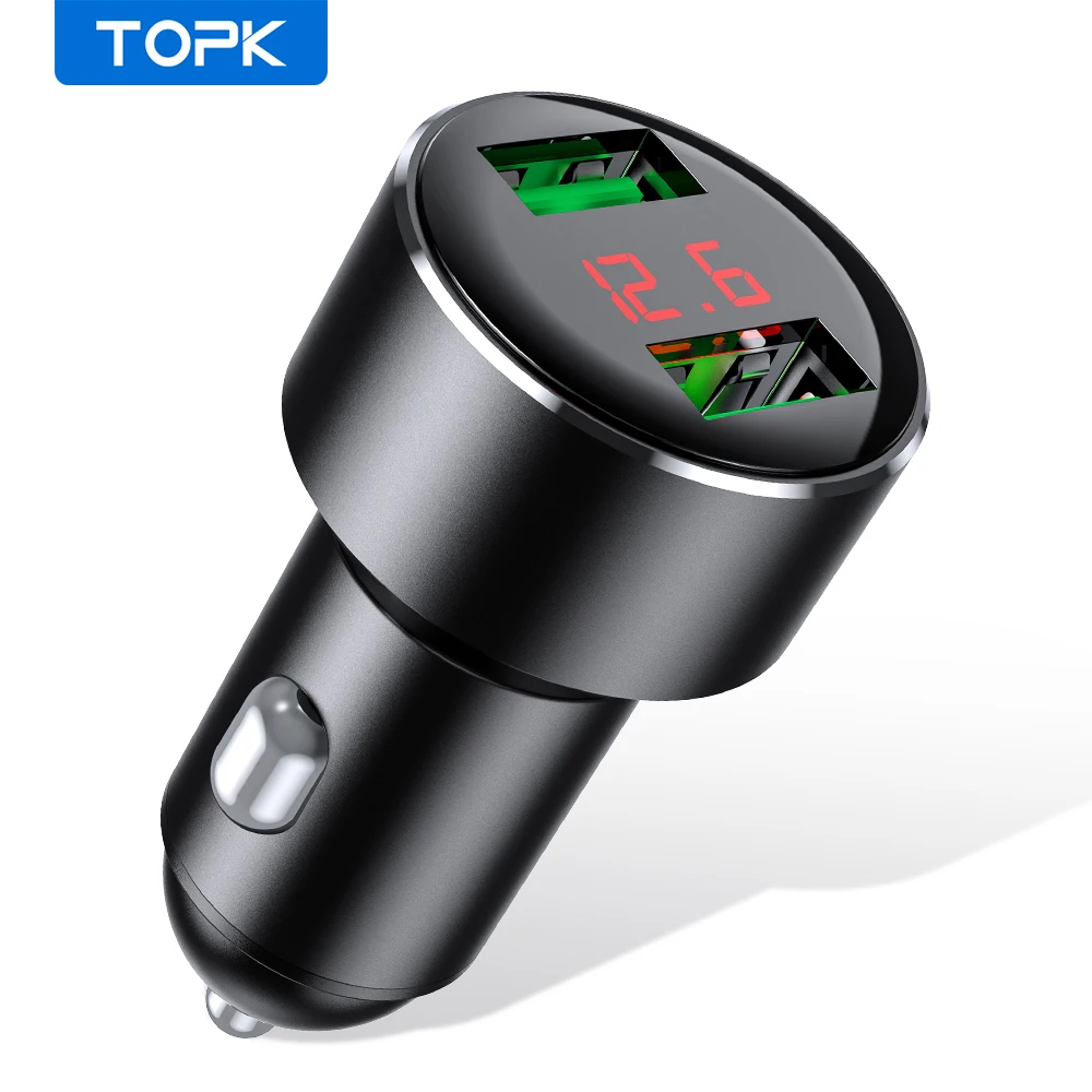 TOPK G209 цифровой дисплей двойной USB Автомобильное зарядное устройство для iPhone Xs Max