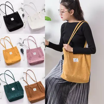 

2019 Fashion Women Canvas Tote Shopping Bags Large Capacity Handbag Corduroy Casual Ladies Shoulder Hasp Shopping Bag