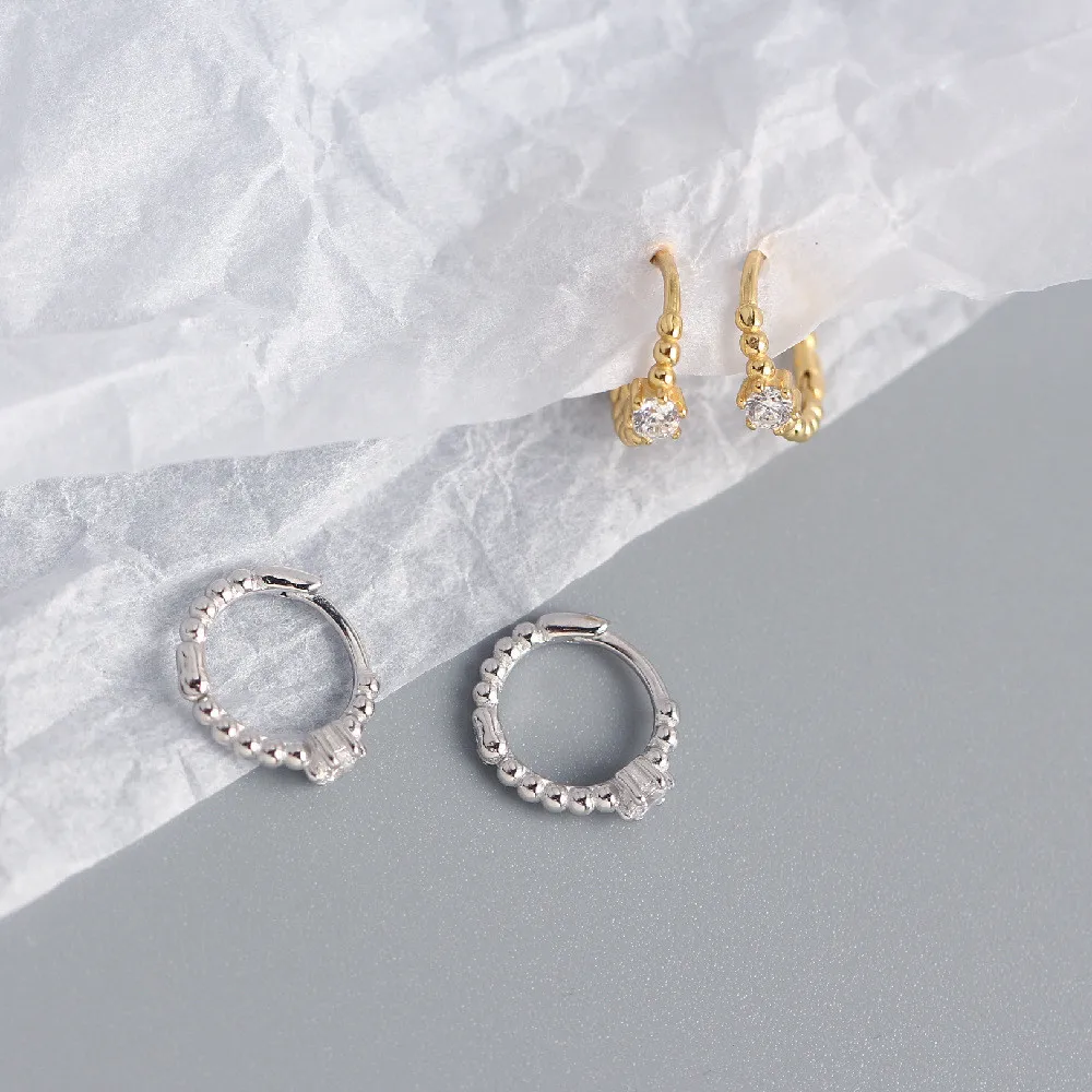 WANTME Real 925 Sterling Silver Geometric Minimalist Pave Round CZ Stud Earrings for Fashion Women Teen Gift Jewelry Accessories