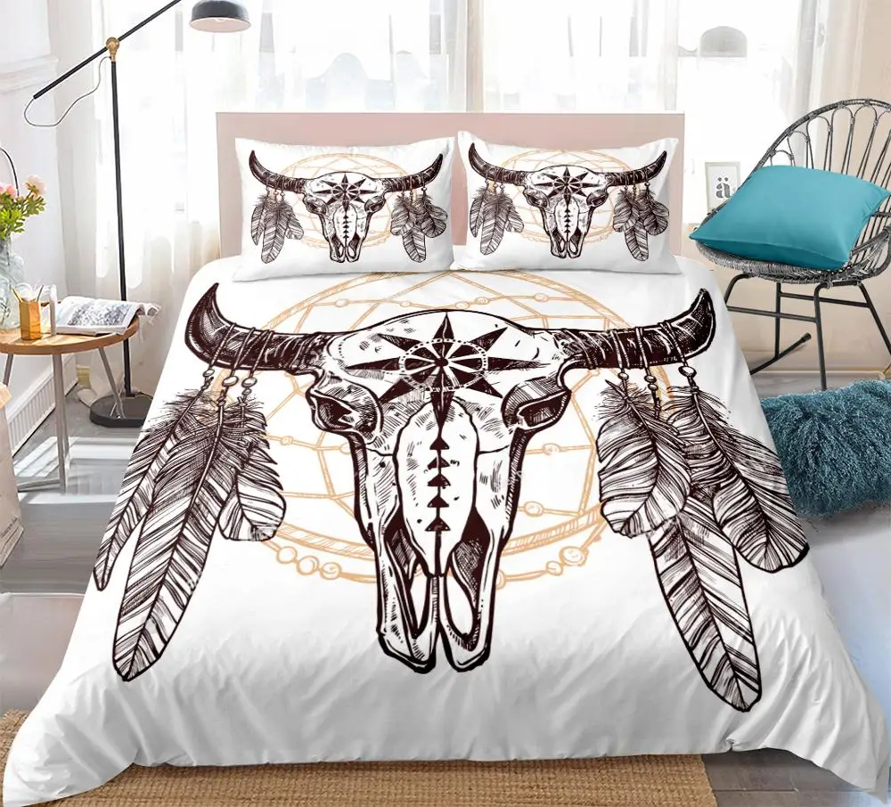 

Aboriginal sheep head Duvet Cover Set Mandala Background Bedding Set Retro Home Textiles Bedclothes 3pcs Dropship