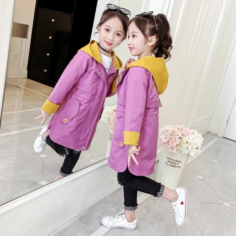 Candy Girls Windbreakers Casual Loose Hooded Kids Long Coats Jackets Cotton Fashion Girls Outwear Vestidos for 6 8 10 12 Years