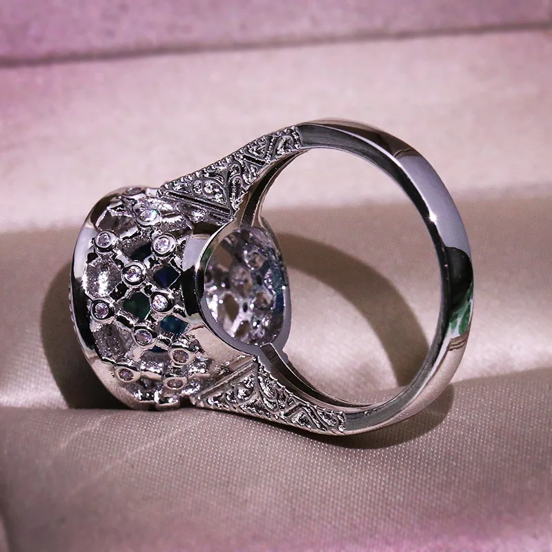 Bague Ancienne En Argent 925 Avec Saphir - Style Art Déco - Taille 50 - Occasion