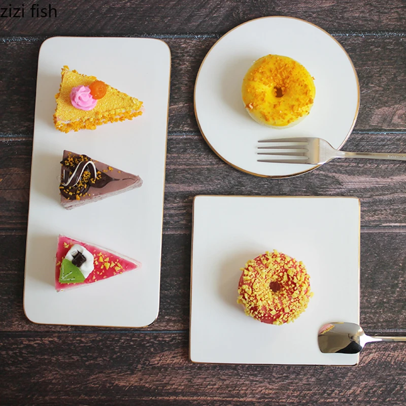 European White Square Plates Set Ceramic Plates Dinner Set and Dishes Western Dishes Cake Pan Dessert Plate Sushi Dish