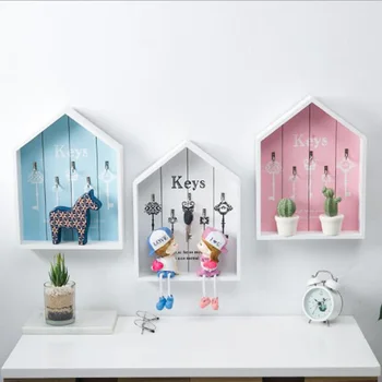 

Creative Wooden House Key Holder Wall Mounted Jewelry Letters Box Rack Desk Office Storage Rack Home Decorations