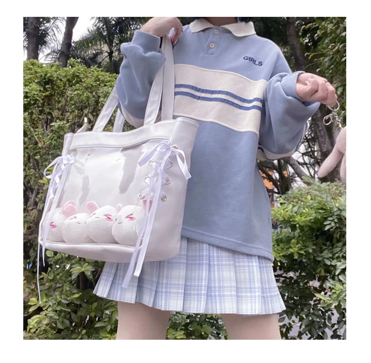 Classic ItaBag Ribbons Shoulder Bags Women Japanese Transparent One sided Canvas Soft Girls Lovely Little Fresh Clear Ita Bag 