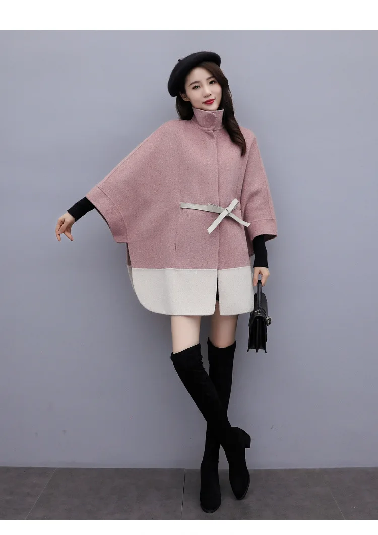 Pink Женские меховые куртки средней длины, новинка, Осеннее свободное утепленное шерстяное Женское пальто Хепберн, зимнее модное женское пальто SS723 - Цвет: Pink