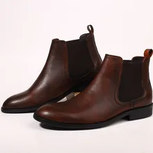 2019 New Ankle Chelsea Boots Men Spot Dyeing Handmade Genuine Cow Leather Autumn Office Vintage Toe Chelsea Boots