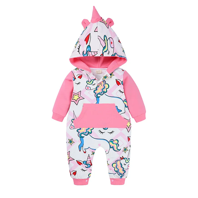 Осенне-весенней одежды для детей, куртка с капюшоном в виде динозавра; боди для новорожденного, для младенца для маленьких мальчиков Ползунки для девочек Комбинезон - Цвет: Розовый