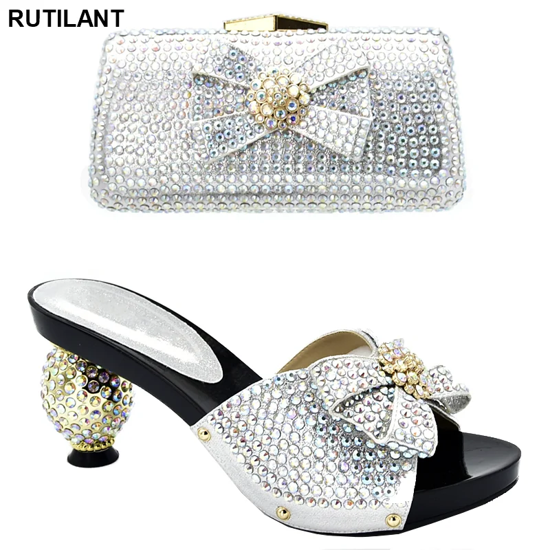 

Latest Luxury Shoes Women 2019 Italian Shoes with Matching Bags Set Decorated with Rhinestone Summer High Heeled Shoes for Women