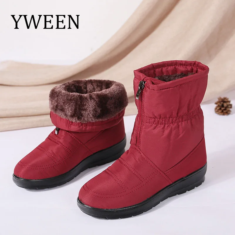 YWEEN/зимние женские ботинки Женские до середины икры Bota Водонепроницаемая женская