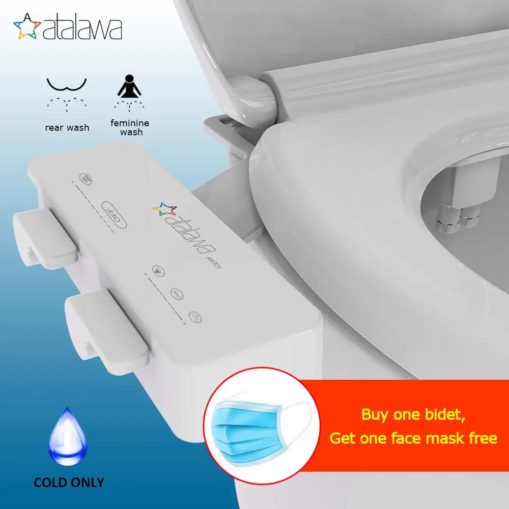 

Bidet, Atalawa AW321 Slim Non Electric Bidet Toilet Seat Attachment, Dual Nozzles for Rear & Feminine Wash, Cold Water Spray