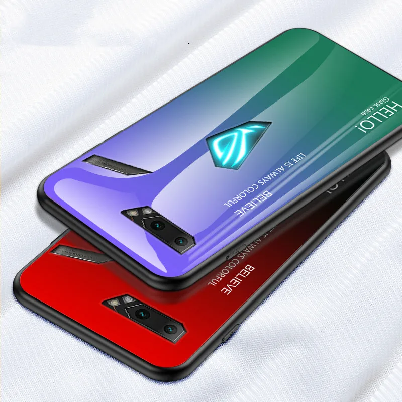 Для Asus ROG Phone 2 ZS660KL градиентный чехол из закаленного стекла силиконовая рамка жесткая стеклянная задняя крышка для Asus ROG 2