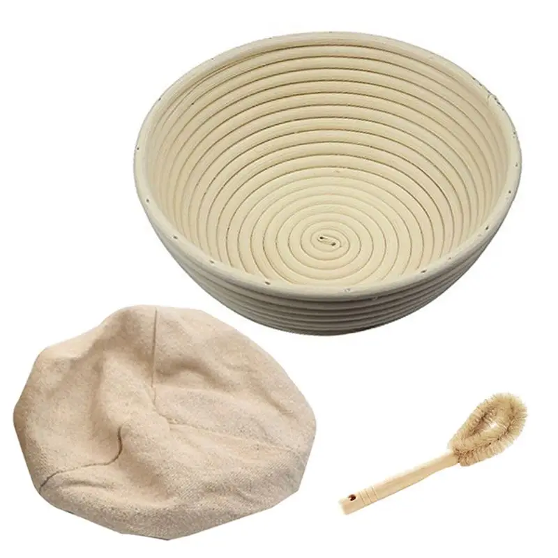 3pcs 10\" Round Proofing Basket Set With Liner and Scraper for