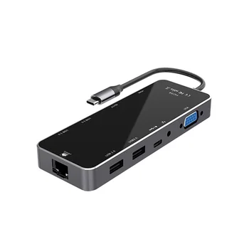 

XT-XINTE 11 in 1 USB HUB to Type C Adapter Dock For MacBook Pro USB 3.0 2.0 Port VGA 3.5AUX SD/TF Card Reader for HDMI Splitter