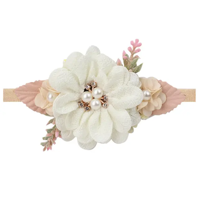Floral Girls Headbands Newborn Baby Elastic Princess Hairbands Kids Pearl Flower Fresh Style Cute Hair Accessories Diademas 2
