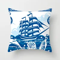 45X45CM Retro Mediterranean Ocean Print Blue Green Cushion Case Hot Mermaid Fish Pillows Case Sofa Seat Livingroom Throw Pillows 4