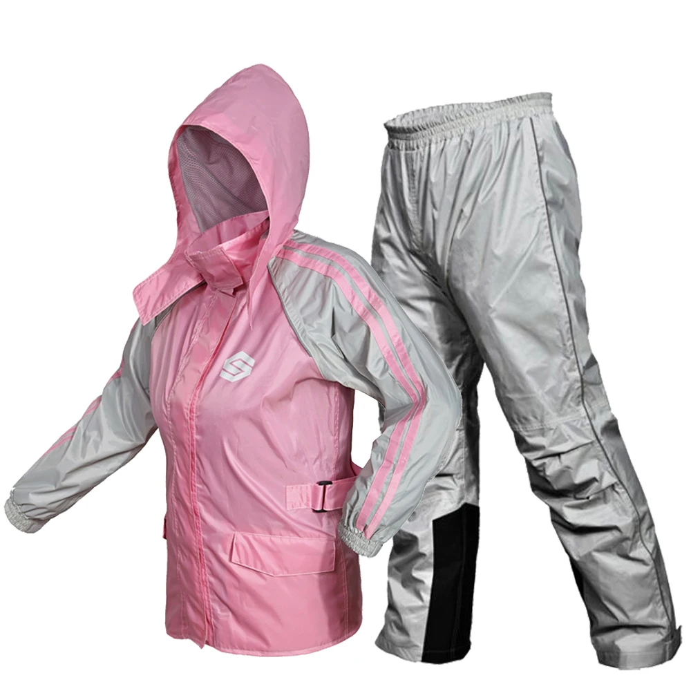 Полюс водонепроницаемый мотоциклетный дождевой костюм дождевик+ дождевые штаны пончо мотоцикл Дождевик Мотоцикл Скутер для верховой езды, против дождя костюм - Цвет: A1 Pink Women