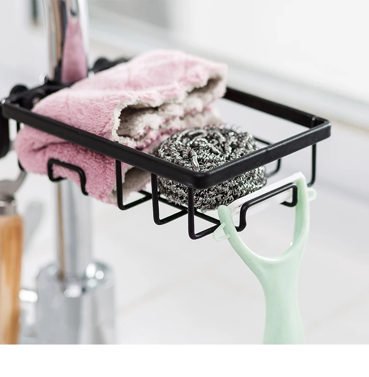 Home Accessories Iron Sink Hanging Punch Faucet Storage Bathroom Hollow Out Shelves Free Kitchen Drain Storage Rack Organizer