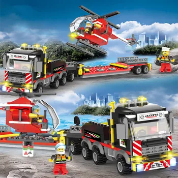 

412pcs Transporter Fire Police City engine helicopter Building Blocks Children Assembled Educational Toys