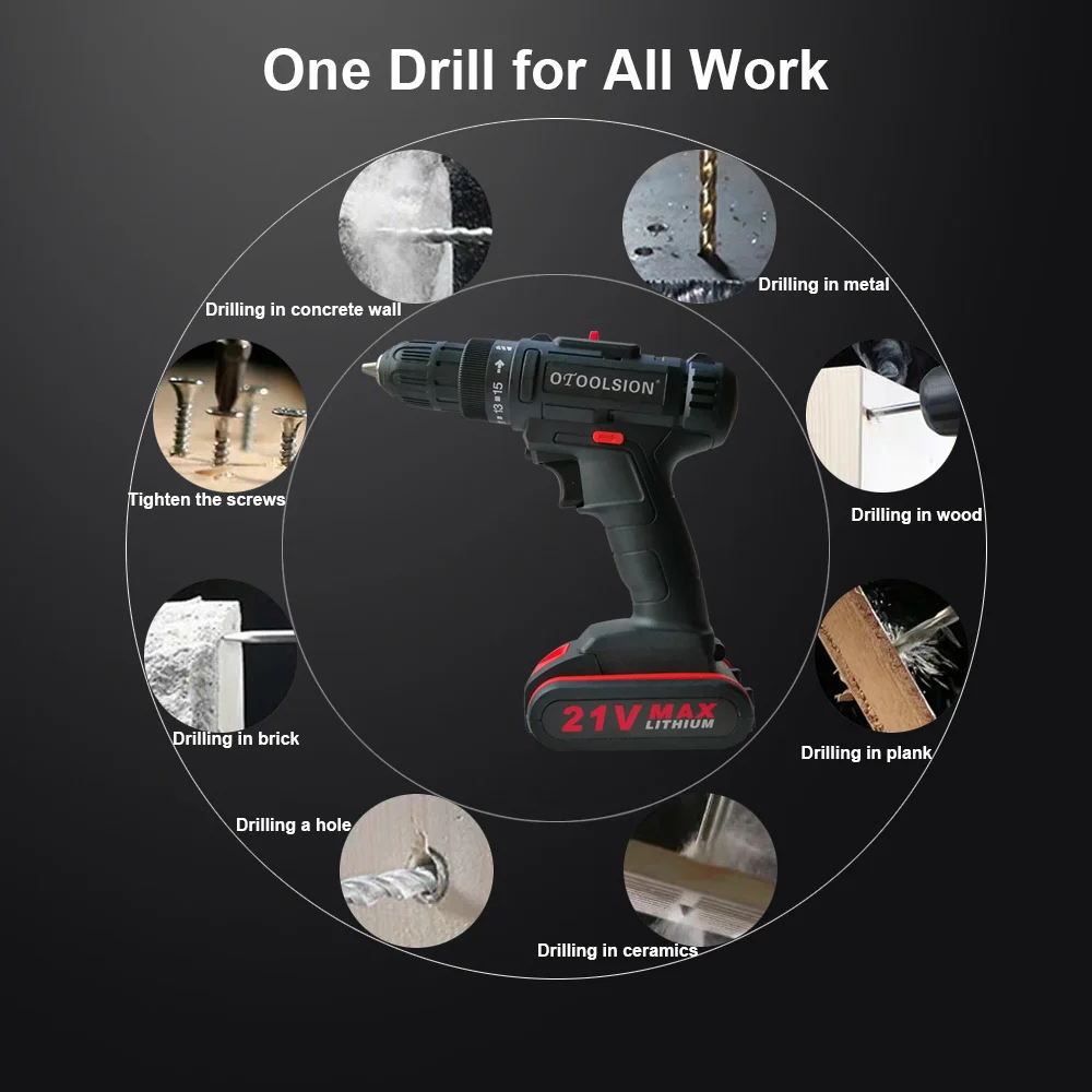 21V 1.3Ah Small Drill Wireless Drill Battery Tools 12V Electric Drill Screwdriver Battery Hand Drill With Tool Box Dual Speed